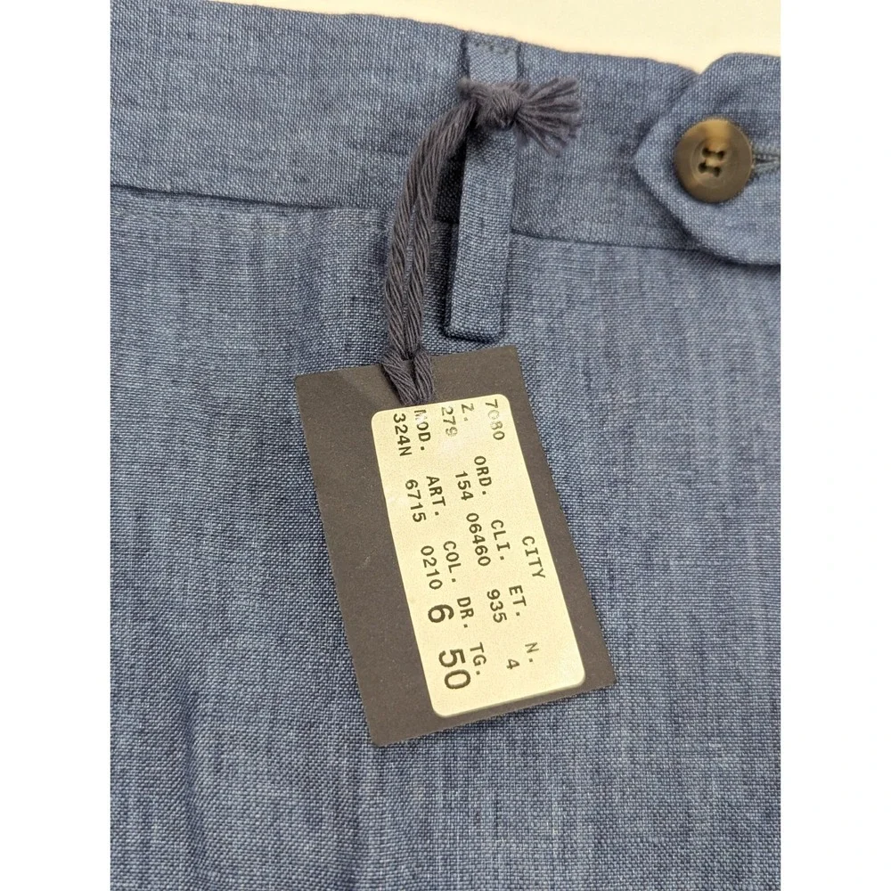 NWT Steven Giles 34x35 Tall Light Blue 100% Linen‎ Slim Trousers Made In Italy
